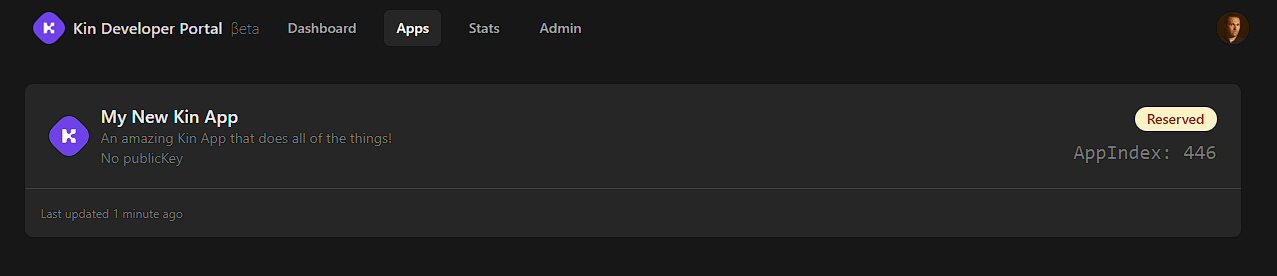 Kin Developer Portal App Index
